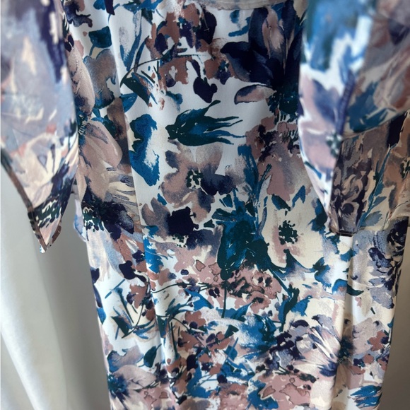 MSK Rhinestone Trim‎ Cape Overlay Dress Blue/Pink Floral Sleeveless Stretch Sz L - Picture 9 of 13